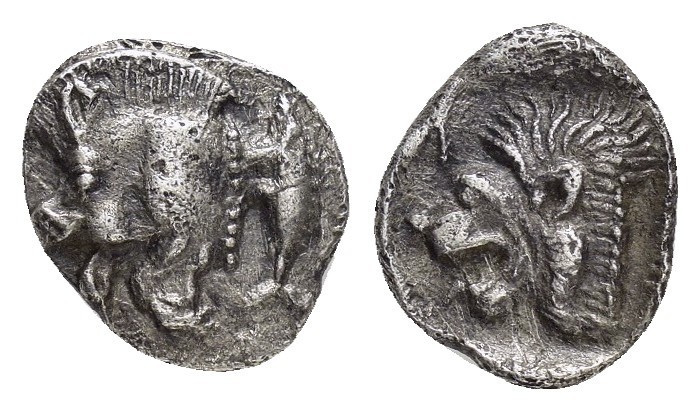 MYSIA.Kyzikos.(Circa 450-400 BC). Obol.

Obv : Forepart of boar left; tunny to r...