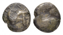 MYSIA.Kyzikos.(Circa 600-525 BC).Obol.

Obv : Head of tunny right, with smaller tunny in mouth sideways.

Rev : Incuse square punch.

Condition : Good...