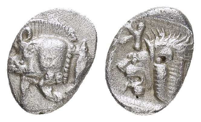 MYSIA.Kyzikos.(Circa 450-400 BC).Obol.

Obv : Forepart of boar left; tunny to ri...