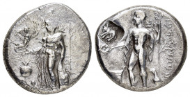 PAMPHYLIA.Side.(Circa 380-360 BC).Stater.

Obv : Athena standing left, supporting shield and spear, holding Nike; pomegranate to left.

Rev : Apollo s...