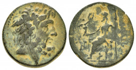 CILICIA.Anazarbus.Tarcondimotus the Pirate.(39-31 BC).Ae.

Obv : Laureate head of Zeus right.

Rev : ANAZAPBEΩN.
Zeus enthroned left, city ethnic to r...