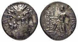 SELEUKID KINGS of SYRIA.Antiochos VI Dionysos.(144-142 BC).Antioch.Drachm. 

Obv : Radiate and diademed head right.

Rev : BAΣIΛEΩΣ ANTIOXOV EΠIΦANOVΣ...