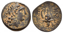 SELEUKID KINGS of SYRIA.Tryphon.(Circa 142-138 BC).Uncertain in Northern Syria.Ae.

Obv : Diademed head right.

Rev : ΒΑΣΙΛΕΩΣ ΤΡVΦΩΝΟΣ ΑVΤΟΚΡΑΤΟΡΟΣ.
...