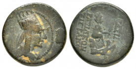 KINGS of ARMENIA.Tigranes II.(95-56 BC).Ae.

Obv : Diademed and draped bust right, wearing tiara.

Rev : BAΣIΛEΩΣ BAΣIΛEΩN TIΓPANOY.
Tyche seated righ...