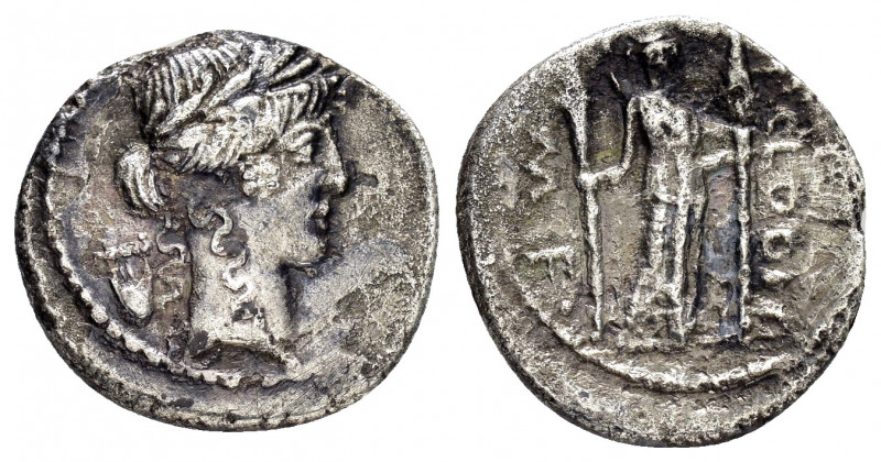 P. CLODIUS(42 BC).Denarius Rome.

Obv : Laureate head of Apollo right; lyre to l...