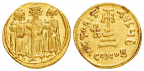 HERACLIUS with HERACLIUS CONSTANTINE and HERACLONAS.(610-641).Constantinople.Solidus.

Obv : Heraclius, Heraclius Constantine and Heraclonas standing ...