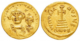 HERACLIUS with HERACLIUS CONSTANTINE.(610-641 AD).Constantinople.Solidus.

Obv : δδ NN ҺЄRACLIЧS ЄT ҺЄRA CONST P P AV.
Crowned and draped facing busts...