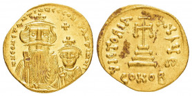 CONSTANS II with CONSTANTINE IV.(641-668).Constantinople.Solidus. 

Obv : δ N CONSTATINЧS C COИST A.
Crowned and draped facing busts of Constans and C...