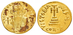 CONSTANS II.(641-668).Constantinople.Solidus.

Obv : δ N CONSTANTINUS P P AV.
Crowned and draped facing bust, holding globus cruciger.

Rev : VICTORIA...