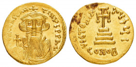 CONSTANS II.(641-668).Constantinople.Solidus.

Obv : δ N CONSTANTINUS P P AV.
Crowned and draped facing bust, holding globus cruciger.

Rev : VICTORIA...