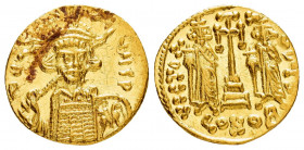CONSTANTINE IV POGONATUS with HERACLIUS and TIBERIUS.(668-685).Constantinople.Solidus. 

Obv : δ N CONTNЧS P.
Helmeted and cuirassed bust facing sligh...