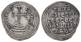 MICHAEL II THE AMORIAN with THEOPHILUS.(820-829).Constantinople.Miliaresion.

Obv : IҺSЧS XRISTЧS ҺICA.
Cross potent set upon three steps.

Rev : + MI...