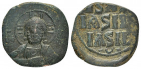 ANONYMOUS FOLLIS.Attributed to Basil II and Constantine VIII.(976-1025).Constantinople.Ae.

Obv : + ЄMMANOVHΛ IC - XC.
Facing bust of Christ Pantokrat...