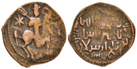 SELJUQ of RUM.Sulayman Shah.(1196-1204).NM & AH 599.Ae.

Obv : Horseman riding with mace.

Rev : Arabic legends.
Album.1205.2; Mit.963.

Condition : R...