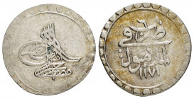 OTTOMAN EMPIRE.Mustafa III.(1757-1774).Islambol.1171/6 AH.10 Para.

Obv : Toughra.

Rev : Arabic legend.
KM 305.

Condition : Nicely toned and gold ir...