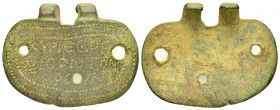 ANCIENT ROMAN BRONZE MILITARY BUCKLE.(1st-3th century).Ae.

Obv : Unclear writing with three piercings.

Rev : Blank.

Condition : Good very fine. 

W...