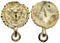 ANCIENT ROMAN BRONZE PENDANT.(1th-2nd century).Ae.

Obv : Face.

Rev : Blank.

Condition : Good very fine.

Weight : 6.2 gr
Diameter : 29 mm