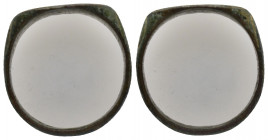 ANCIENT BRONZE RING.(3rd–4th centuries).Ae.

Obv : Greek legend.

Rev : Blank.

Condition : Good very fine.

Weight : 6.2 gr
Diameter : 22 mm