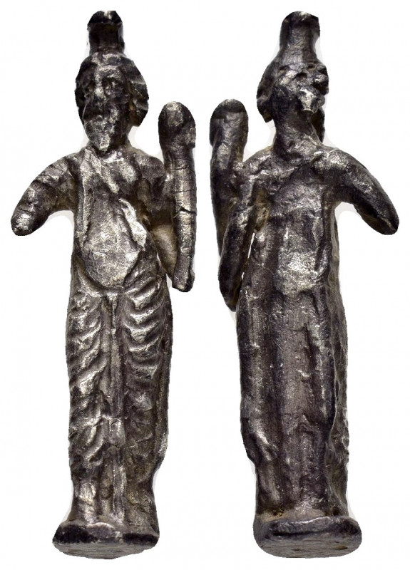 ANCIENT ROMAN SILVER STATUETTE.(1st-2nd century).Ar.

Obv : Male.

Rev : Blank.
...