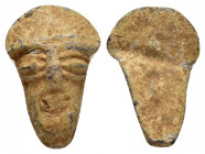 ANCIENT ROMAN BRONZE MASK.(Circa 1st-3rd century).Ae.

Obv : Face.

Rev : Blank.

Condition : Good very fine.

Weight : 2.6 gr
Diameter : 17 mm