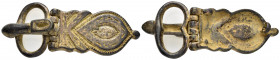 ANCIENT ROMAN BRONZE MILITARY BUCKLE.(1st-2nd century).Ae.

Obv : Monogram.

Rev : Blank.

Condition : Good very fine.

Weight : 25.6 gr
Diameter : 65...