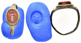 ANCIENT ROMAN BRONZE RING with INTAGLIO.(3rd–4th centuries).Ae.

Obv : Female.

Rev : Blank.

Condition : Good very fine.

Weight : 1.2 gr
Diameter : ...