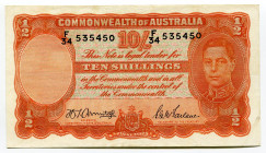 Australia 10 Shillings 1942 (ND)
P# 25b, N# 202341; # F/34 535450; VF