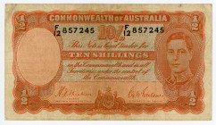 Australia 10 Shillings 1951 - 1952 (ND)
P# 25d, N# 202341; # F 12 857245; VF