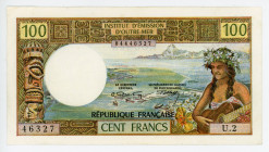 New Caledonia 100 Francs 1971 - 1973 (ND)
P# 63b, N# 215682; #U.2 46327, Noumea; Pinholes; XF-AUNC