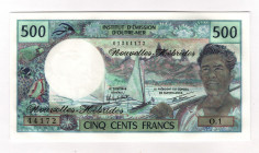 New Hebrides 500 Francs 1979 (ND)
P# 19c, N# 207297; # 01344172; UNC