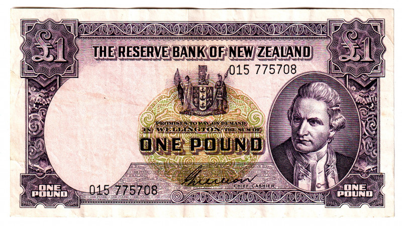 New Zealand 1 Pound 1955 - 1956 (ND)
P# 159b, N# 204075; #015775708; signature:...