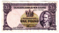 New Zealand 1 Pound 1955 - 1956 (ND)
P# 159b, N# 204075; #015775708; signature: Wilson; VF