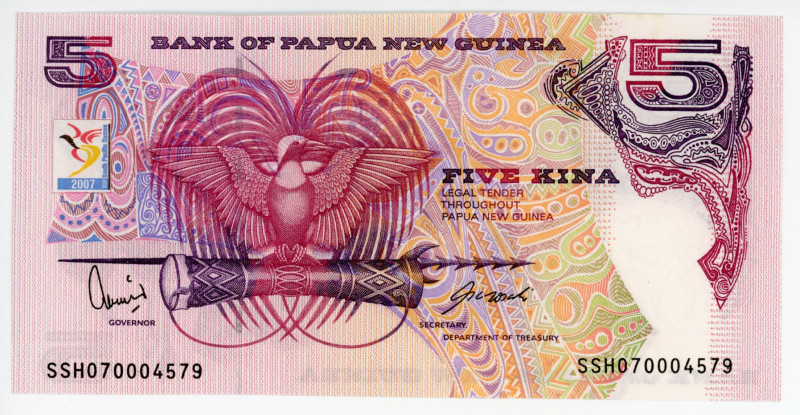 Papua New Guinea 5 Kina 2007
P# 34, N# 224299; # SSH070004579; XIII South Pacif...