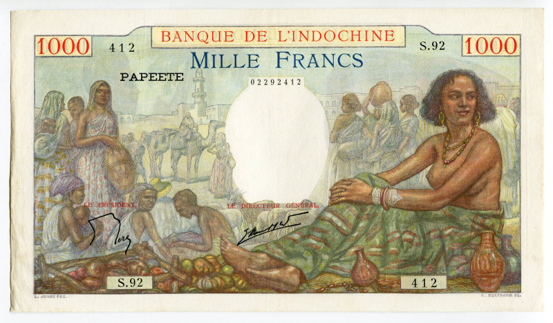 Tahiti 1000 Francs 1940 - 1957 (ND)
P#15c; #412; Banque de l'Indochine; XF