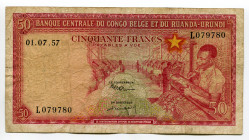 Belgian Congo 50 Francs 1957
P# 32, N# 259285; # L079780; VG