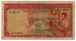 Belgian Congo 50 Francs 1959
P# 32, N# 259285; 01.02.59 # R713935; F
