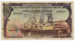 Belgian Congo 500 Francs 1957 - 1959
P# 34a, N# 259286; # A988221; F-VF