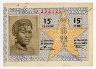 Belgian Congo Colonial Lottery Ticket 11 Francs 1950
Series 15; # Q 232125; XF