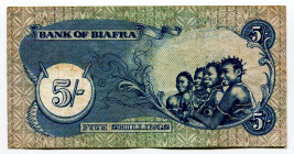 Biafra 5 Shillings 1968 - 1969 (ND)
P# 3a, N# 224595; # MV0829134; VF-XF