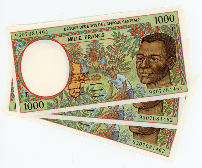 Central African States Cameroon 3 x 1000 Francs 1993 E Consecutive Numbers
P# 2...