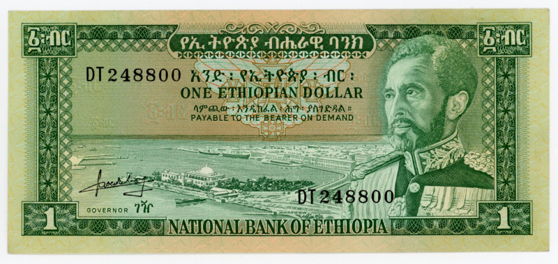 Ethiopia 1 Dollar 1966 (ND)
P# 25a, N# 205921; # DT248800; AUNC