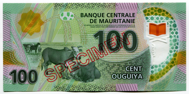 Mauritania 100 Ouguiya 2017 Specimen
P# 23s, N# 215931; # B0000000AA; XF+