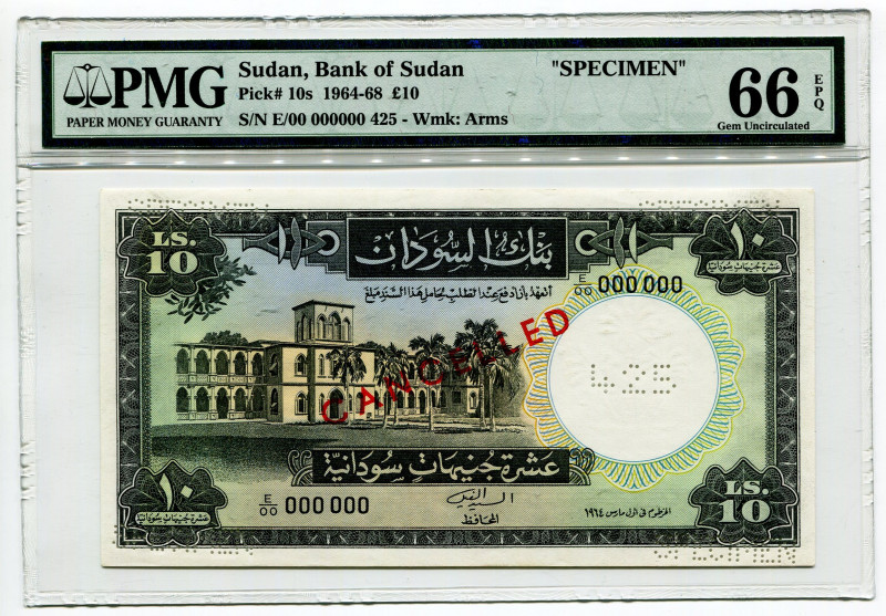 Sudan 10 Pounds 1964 Specimen PMG 66 EPQ
P# 10s, N# 286940