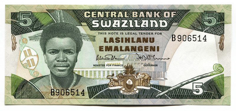 Swaziland 5 Emalangeni 1986 - 1987 (ND)
P# 14a, N# 206389; # B906514; UNC