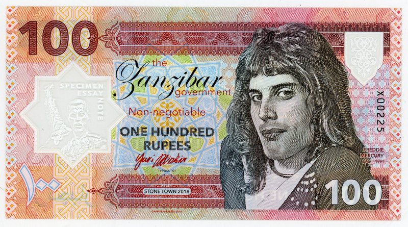 Zanzibar 100 Rupees 2018 Specimen "Freddie Mercury"
# X00225; Fantasy Banknote;...