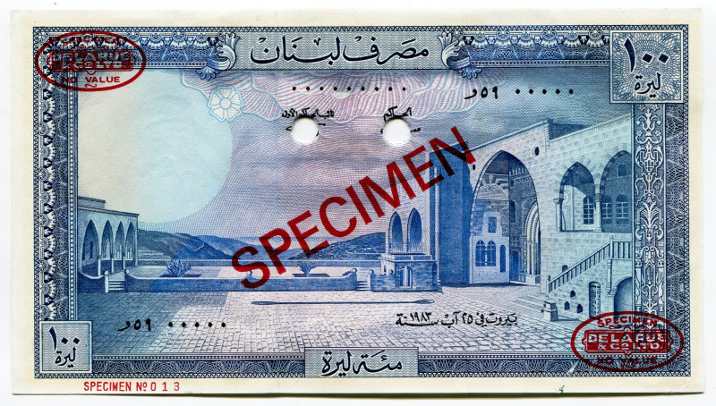 Lebanon 100 Livres 1983 Specimen
P# 66cs, N# 211149; UNC