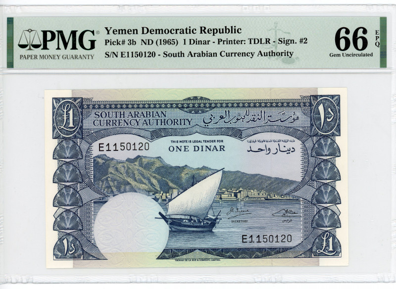 Yemen 1 Dinar 1965 (ND) PMG 66
P# 3b, N# 233257; # E1150120; Signature 2