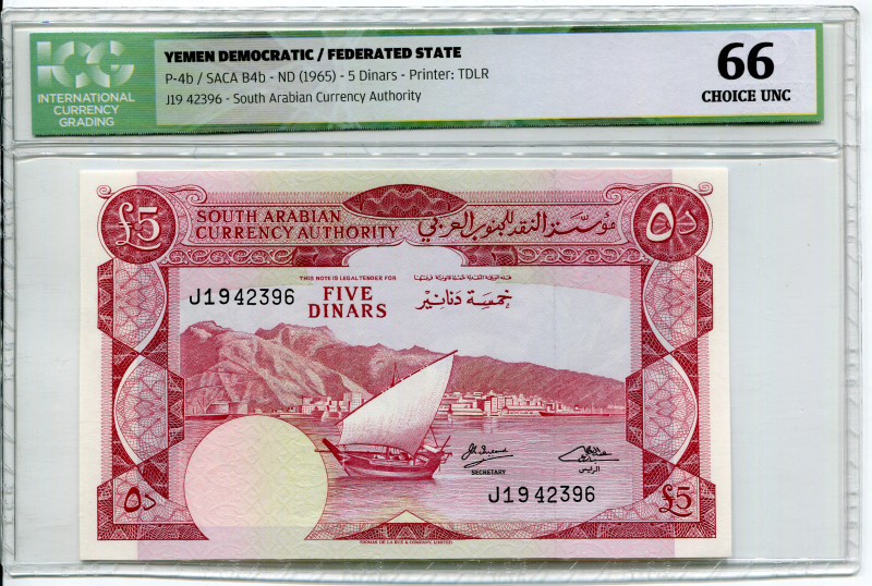 Yemen 5 Dinars 1965 (ND) ICG 66
P# 4b, N# 201551; # J19 42396