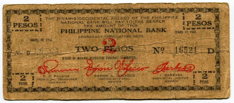 Philippines Misamis Occidental 2 Pesos 1942
P# S577a, N# 221469; # 16521; Phili...