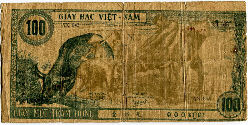 Vietnam North 100 Dong 1946 (ND)
P# 8a; # AX 042; F with pinholes